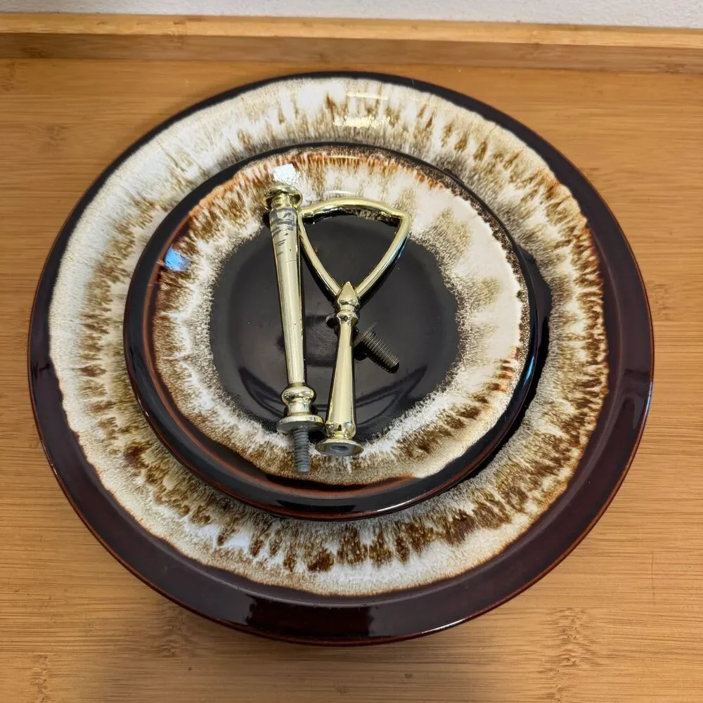 Vintage Pfaltzgraff Gourmet Brown Drip 2 Tier Serving Tray 10” 7” USA MCM